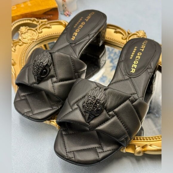 🆕 KURT GEIGER LONDON 🧿 NWOB Black Kensington Quilted Block Heel Sandal, Sz35 5 - Picture 13 of 16